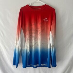 Realtree Fishing Mens Large Red White Blue Ombre Camo Long Sleeve Shirt